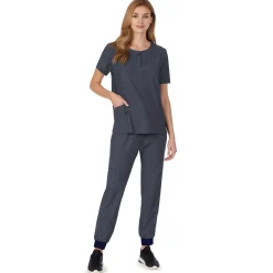 Womens Scrub Henley Neck Top with Side Pockets