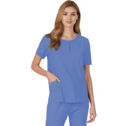 Womens Scrub Henley Neck Top with Side Pockets