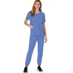 Womens Scrub Henley Neck Top with Side Pockets