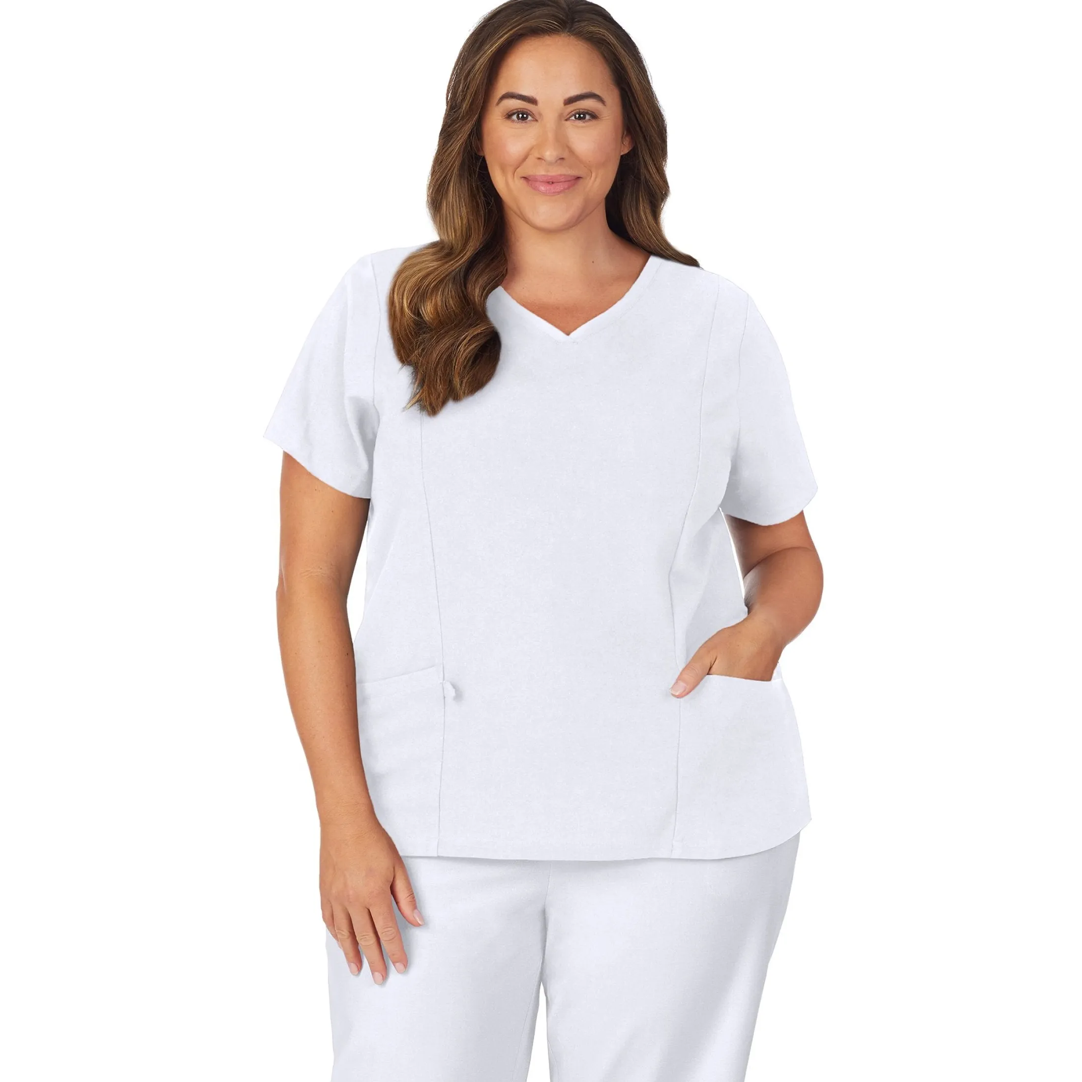 Womens Scrub V-Neck Top with Side Pockets PLUS
